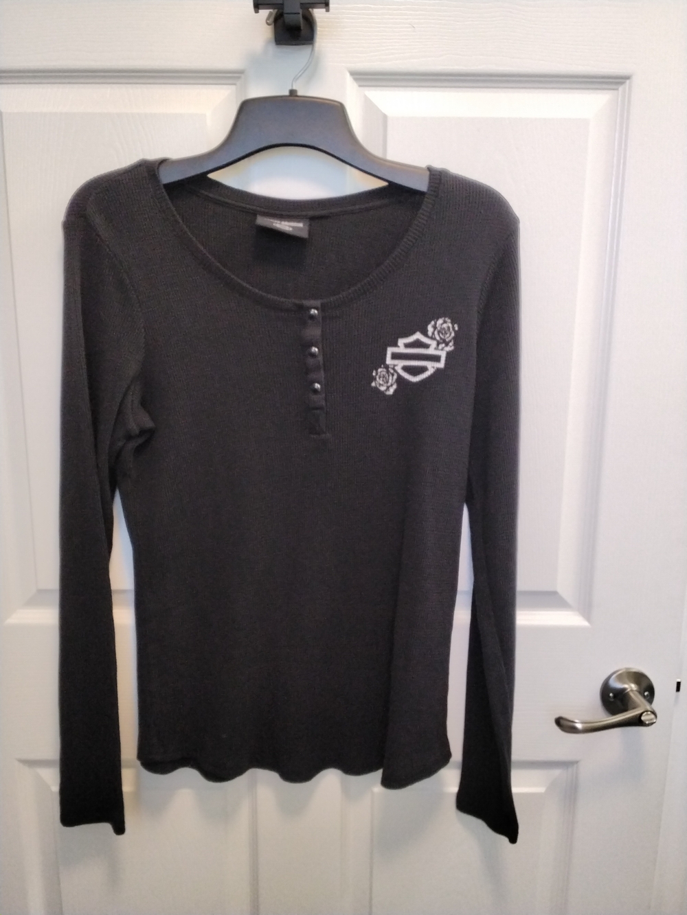 Harley-Davidson Black‎ Waffle-Knit Henley Top